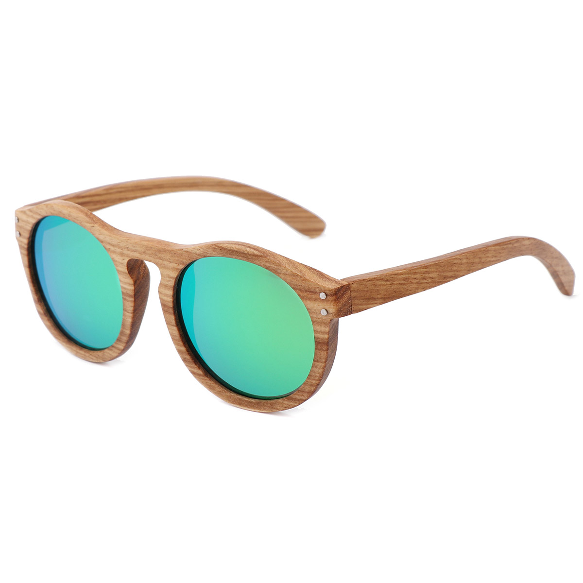 Sluneční brýle s kulatým rámem Vintage Natural Wood Grain